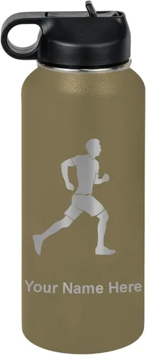 Vista 26 de LaserGram Botella de agua personalizada, Running Man, acero inoxidable de doble pared aislada al vacío con popote superior, regalo grabado