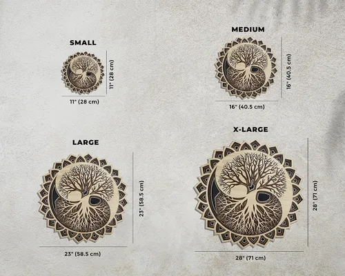 Vista 5 de Decoración de pared de madera con árbol de la vida, decoración de pared de mandala de madera con árbol de la vida (pequeño)