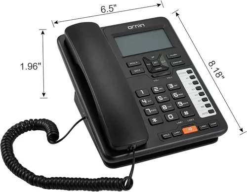 Vista 2 de Sistemas de teléfonos con cable de dos líneas de Ornin para pequeñas empresas y hogar, solo teléfono de escritorio (negro)