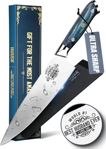 Vista 10 de Cuchillo de pan dentado Huusk de 8", cuchillo de pan de masa madre inoxidable con mango y funda de resina para cortar pan casero, cuchillos de pan