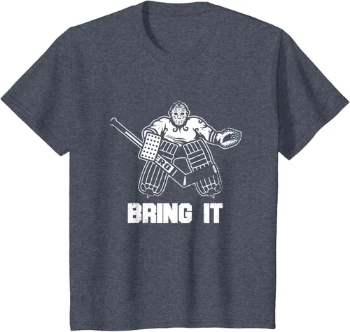 Vista 82 de Divertida camiseta gráfica de ropa de portero de hockey sobre hielo, Negro, S