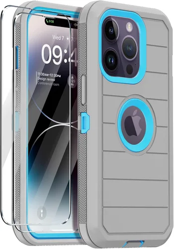 Vista 12 de Funda para iPhone 14 Pro Max con 2 protectores de pantalla, resistente de servicio pesado a prueba de golpes, protección contra caídas, resistente