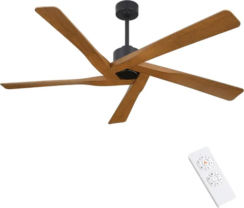 Vista 9 de WINGBO - Ventilador de techo de 54" de ABS con motor DC sin luz, ventilador de techo de 5 aspas con veta de madera de ABS con control remoto, motor