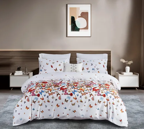 Vista 2 de Juego de funda de edredón de 3 piezas con estampado de mariposas, fondo blanco (mariposa, Queen)