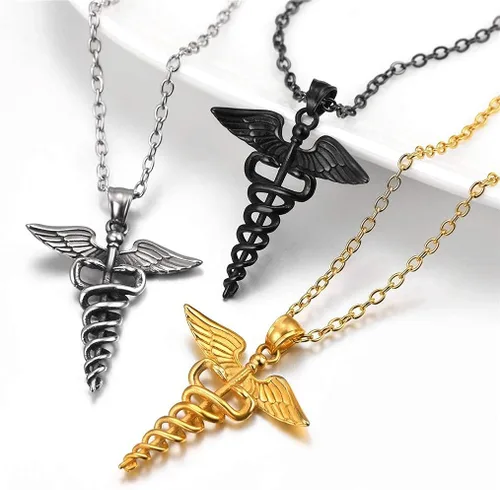 Vista 4 de Bandmax Medical Alert Necklace for Men Women Stainess Steel Caduceus Pendant Necklace for Doctor Nurse Doctor Nurse Medical Jewelry MD Necklace Gift