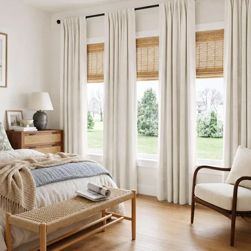 Vista 6 de INOVADAY Cortinas 100% opacas de 84 pulgadas de largo, juego de 4 paneles de lino con pestaña trasera y bolsillo para barra, cortinas opacas
