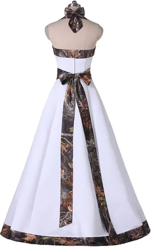 Vista 2 de DINGZANCAMO Halter Satin with Camo Banquet Prom Dresses Wedding Party Bride Dress Long