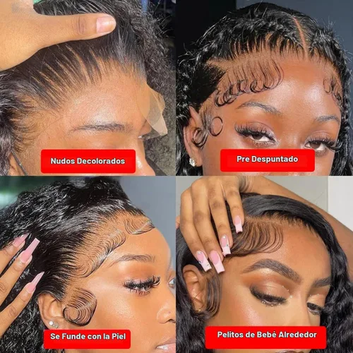 Vista 3 de Pelucas de cabello humano con encaje frontal de onda profunda 13x4 de 180 densidad, peluca frontal de encaje completo HD, pelucas de cabello humano