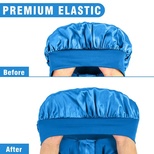 Vista 6 de 2 Gorros para Mujeres Negras Gorro de Trenzas, Gorro de Satén Grande y Largo para Trenzas, Gorro de Seda con Banda de Amarre Elástica Extensible