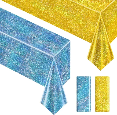 Vista 13 de Just Shimmer Mantel holográfico azul claro de 40" x 108" Decoración de fiesta rosa fuerte Día de San Valentín Fiesta de cumpleaños Decoración