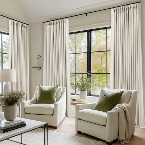 Vista 76 de Juego de 2 paneles de cortinas plisadas negras de 80 pulgadas para sala de estar, cortinas plisadas de lino con forro de 80 pulgadas de largo, 100%