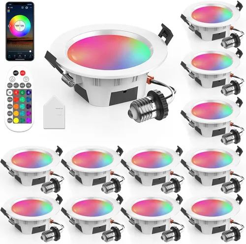Vista 10 de Luz de lata inteligente de 6 pulgadas, multicolor, atenuada, 2700K-6500K CCT seleccionable, iluminación LED empotrable RGB remota, paquete de 4