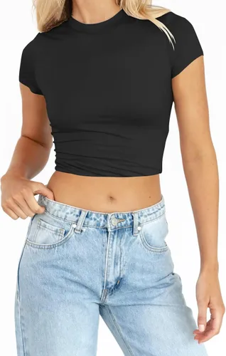 Vista 3 de TECREW Camisetas cortas de manga corta para mujer, estilo casual, básicas, cuello redondo, ajustadas, para verano