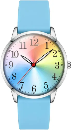 Vista 10 de Letoff Reloj analógico clásico, esfera arcoíris con números arábigos, banda de silicona, resistente al agua hasta 98.4 ft Black/silver