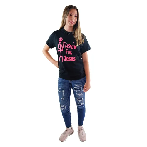 Vista 7 de Youth T-Shirt 100% Cotton Tshirt Flexin for Jesus Casual Cotton Short Sleeve Crew-Neck Graphic Cute Tops Christian Athletic Wear Inspirational