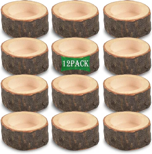 Vista 11 de Portavelas de madera para velas de té, soporte votivo rústico de madera natural para bodas, fiestas, cumpleaños, vacaciones, juego de 2