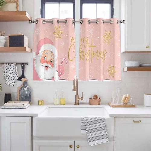 Vista 27 de Libaoge Cortinas de Navidad para cocina, dormitorio, juego de 2 paneles, diseño de muñeco de nieve de Navidad, cortinas de invierno con copos