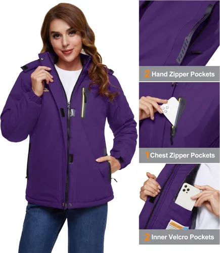 Vista 5 de MAGCOMSEN Chaquetas de esquí para mujer, resistentes al agua, aisladas, a prueba de viento, forro polar, abrigos de invierno con capucha