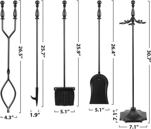 Vista 5 de Nouva Juego de 5 herramientas para chimenea - Mango negro de hierro forjado Accesorios Accesorios Herramientas - Pinzas de póquer de soporte
