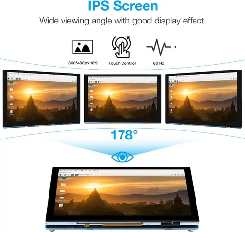 Vista 2 de Hosyond Pantalla táctil IPS MIPI DSI de 5 pulgadas compatible con Raspberry Pi 5/4/3, pantalla capacitiva de 800 x 480 píxeles, interfaz sin
