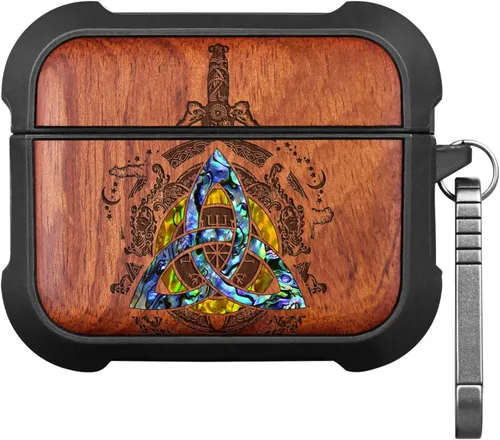 Vista 9 de Carveit Funda de madera para AirPods Pro de 2ª/1ª generación, grabado artístico de madera e incrustación hecha a mano, cubierta de TPU a prueba