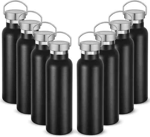 Vista 44 de Neihepal Botellas de agua de acero inoxidable negras, botella de viaje de doble pared con aislamiento al vacío de 20 onzas con tapa a prueba