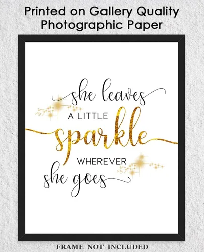 Vista 5 de Arte de pared motivacional para decoración de oficina para hombres y mujeres: "She Leaves a Little Sparkle Wherever She Goes" - Decoración de pared