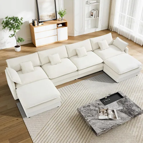 Vista 11 de Sofá modular en forma de U de 143 pulgadas para sala de estar, sofá modular de gran tamaño, sofás seccionales modernos, asiento profundo de pana