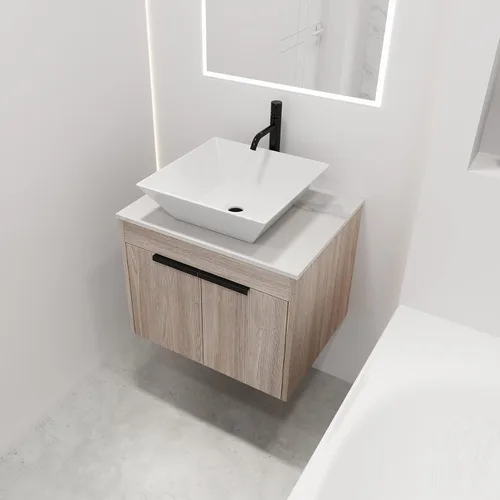 Vista 12 de Conjunto de lavabo de baño flotante de diseño moderno de 24 pulgadas, juego de lavabo de cerámica para armario de baño, tocadores de baño montados