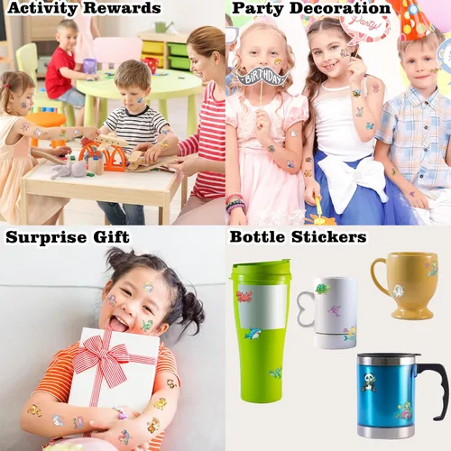 Vista 5 de 104 piezas de tatuajes temporales para niños para suministros de fiesta, pegatinas de tatuajes temporales de dinosaurios, unicornios y sirenas