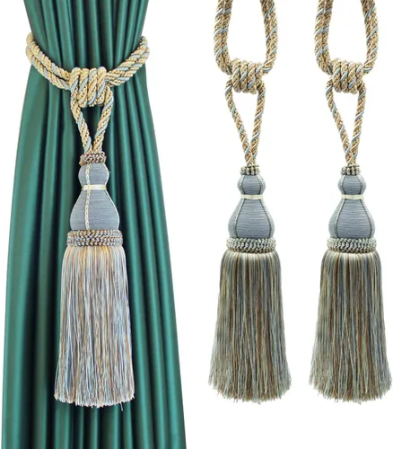 Vista 15 de BEL AVENIR Paquete de 2 alzapaños de cortina con borlas, grandes hechos a mano, cuerda para el hogar, oficina, hotel, elegante decorativo (beige)