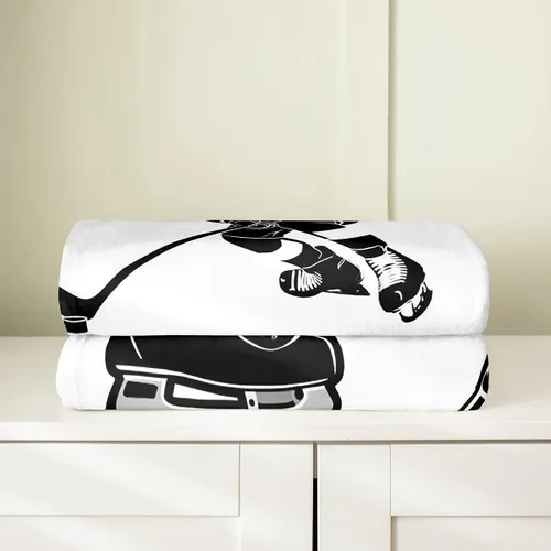 Vista 4 de Manta de hockey sobre hielo para niños, niños, adolescentes - Manta de jugador en blanco y negro de 40x50 pulgadas, silueta de juego de deportes