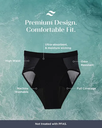 Vista 4 de saalt Ropa interior de corte francés de cintura alta para mujer, reutilizable, cómoda, absorbente, a prueba de fugas, delgada, para flujo menstrual