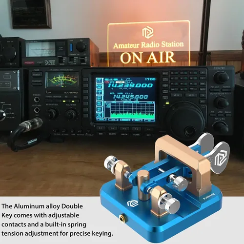 Vista 6 de CW Key Morse Code Key Morse Telegraph Key Morse Code Key Aleación de aluminio CW Código Morse clave Base cuadrada Azul
