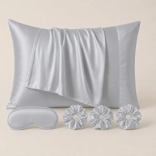 Vista 9 de Cathay Home Juego de accesorios de ropa de cama de satén, fundas de almohada, máscara de ojos, coleteros, suave como la seda, resistente a las Negro