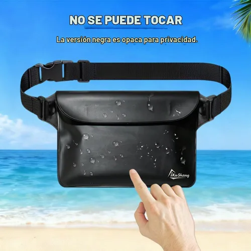 Vista 3 de Riñonera impermeable, bolsa seca para teléfono para playa, natación, kayak Negro+Negro