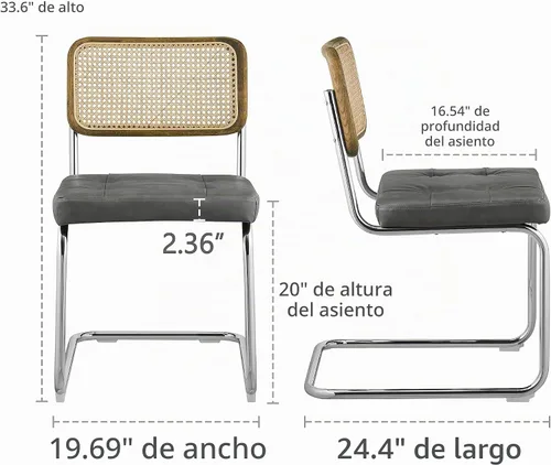 Vista 2 de Art Leon Sillas de comedor de ratán, juego de 2, marco trasero de roble, moderno de mediados de siglo