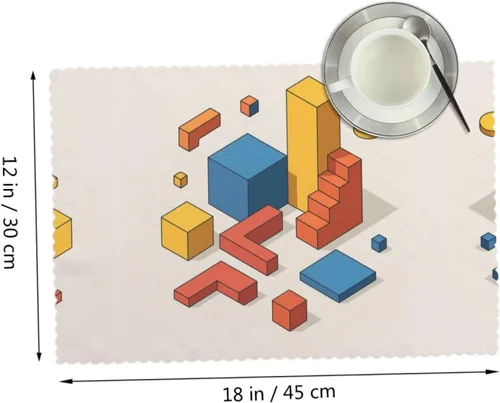 Vista 2 de Juego de 4 manteles individuales rectangulares, resistentes al calor 3D isométricos impresos para cocina y comedor