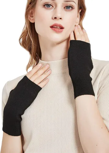 Vista 3 de NOVAWO guantes mitones sin dedos, con agujero para dedo pulgar, cálidos, 100% casimir, para hombre y para mujer