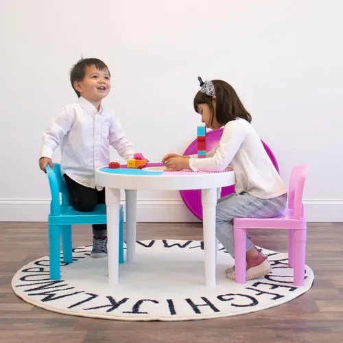 Vista 6 de Juego de mesa de actividades para niños 2 en 1 de plástico compatible con LEGO y 2 sillas Tot Tutors CT642, colores brillantes, Plástico, Brillante