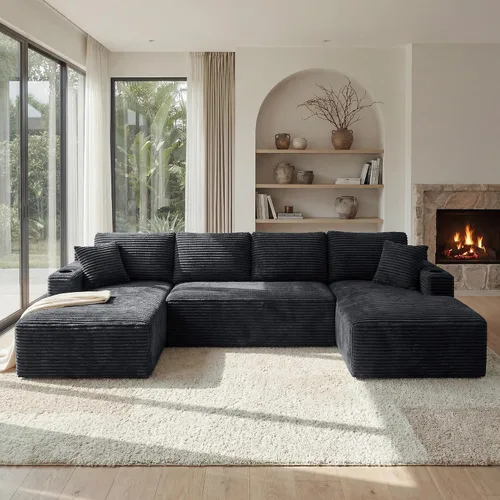 Vista 35 de Sofá grande sin hueso de 125 pulgadas con diván, moderno sofá modular con asiento profundo, sofá tapizado de pana en forma de U para sala de estar