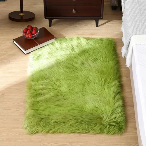 Vista 48 de Goolela Alfombra esponjosa de piel sintética para dormitorio, color marrón claro beige, 2 x 3 pies, alfombra de piel de oveja peluda y difusa