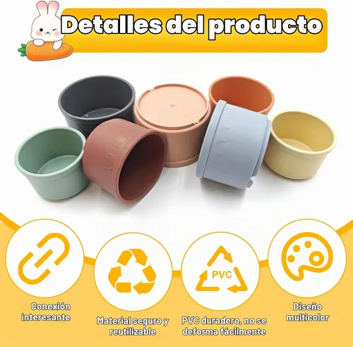 Vista 7 de 8 tazas apilables para conejo, juguetes de conejo reutilizables de Colorido