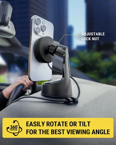 Vista 7 de Scosche MEMSQRWD MagicMount Elite - Soporte magnético de carga inalámbrica para el salpicadero/parabrisas del automóvil con cargador rápido USB-C