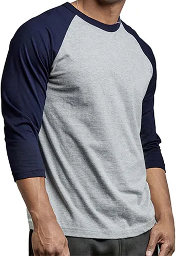 Vista 2 de Camisa de béisbol de manga 34 para hombre, camiseta casual de algodón, camiseta raglán