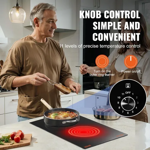 Vista 3 de VEVOR Placa de cocina eléctrica, estufa eléctrica incorporada, con panel de vidrio, control de perilla, 11 niveles de calor, para diversos