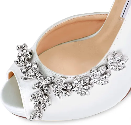 Vista 7 de ElegantPark Zapatos de Boda para Novia de Tacón Alto con Plataforma Zapatos de Novia con Pedrería Tacones para Boda Zapatillas de Mujer de Satén