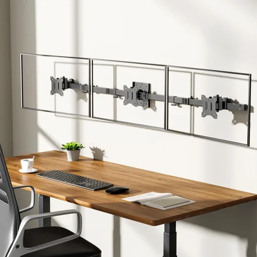 Vista 2 de WALI Soporte de pared triple para monitor de 17 a 32 pulgadas, brazo de monitor de computadora para 3 pantallas, soporte de pared giratorio