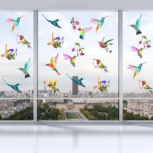 Vista 7 de 20 calcomanías de colibrí de gran tamaño para ventanas, anticolisión, adhesivos para ventanas para evitar golpes de pájaros en vidrio, calcomanías