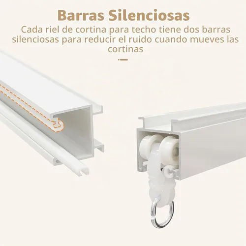 Vista 5 de MLOQI Rieles para cortinas de montaje en techo y pared con tiras insonorizadas, sistema de rieles para cortinas, riel de techo blanco para cortinas